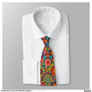 Funky Retro Colorful Mandala Pattern Neck Tie