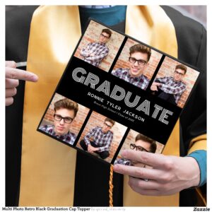 Multi Photo Retro Black Graduation Cap Topper
