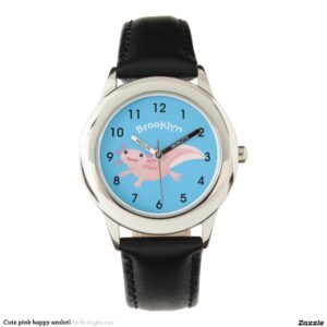 Cute pink happy axolotl watch