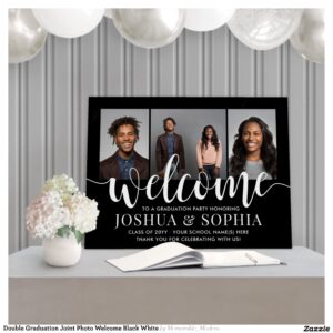 Double Graduation Joint Photo Welcome Black White Foam Board