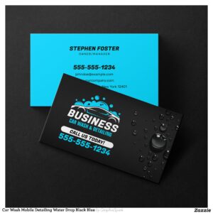 Car Wash Mobile Detailing Water Drop Black Blue Business Card