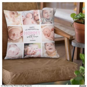 1st Mother's Day Photo Collage Keepsake Throw Pillow