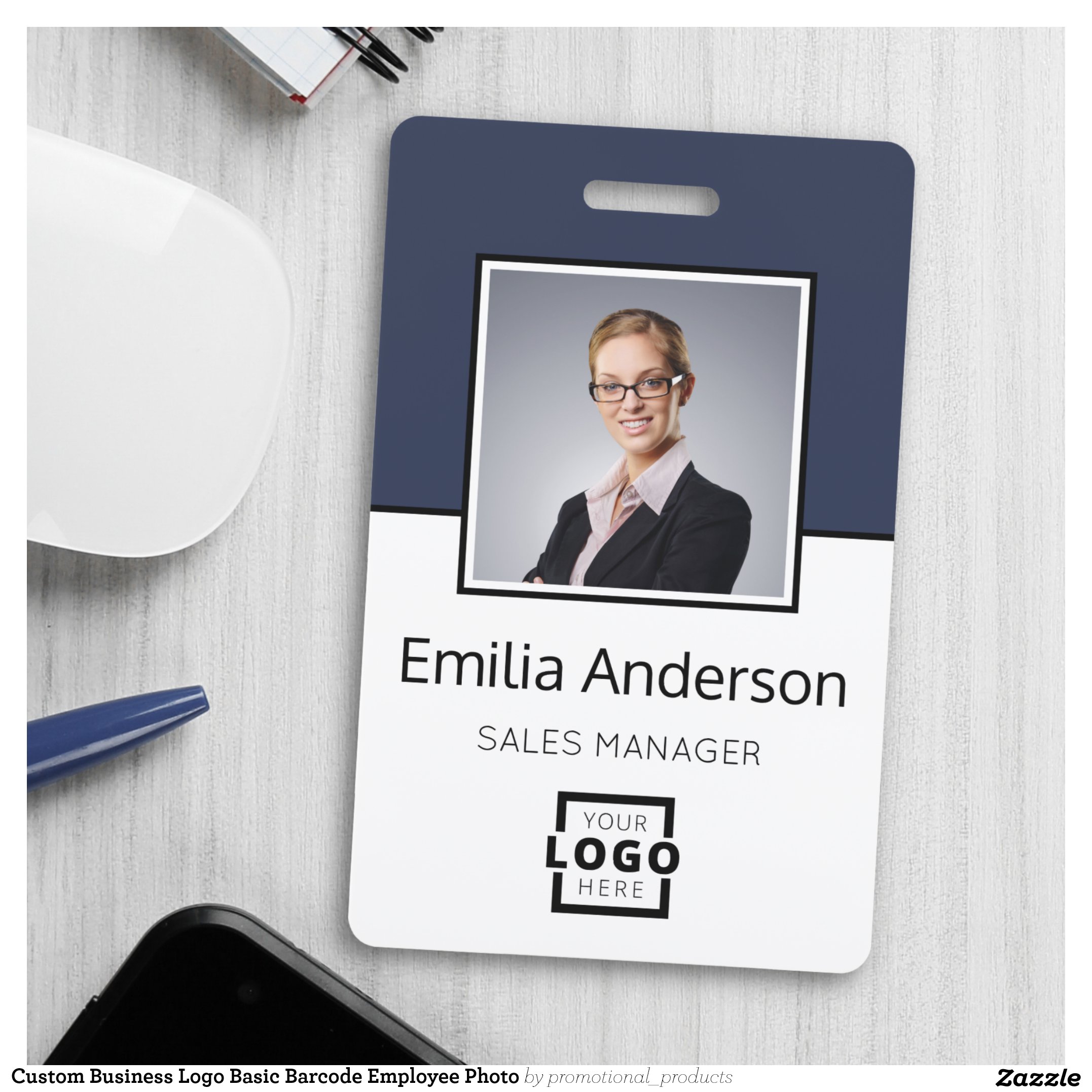 Custom Business Logo Basic Barcode Employee Photo Badge