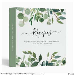 Modern Eucalyptus Botanical Bridal Shower Recipe 3 Ring Binder