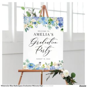 Watercolor Blue Hydrangeas Graduation Welcome Sign