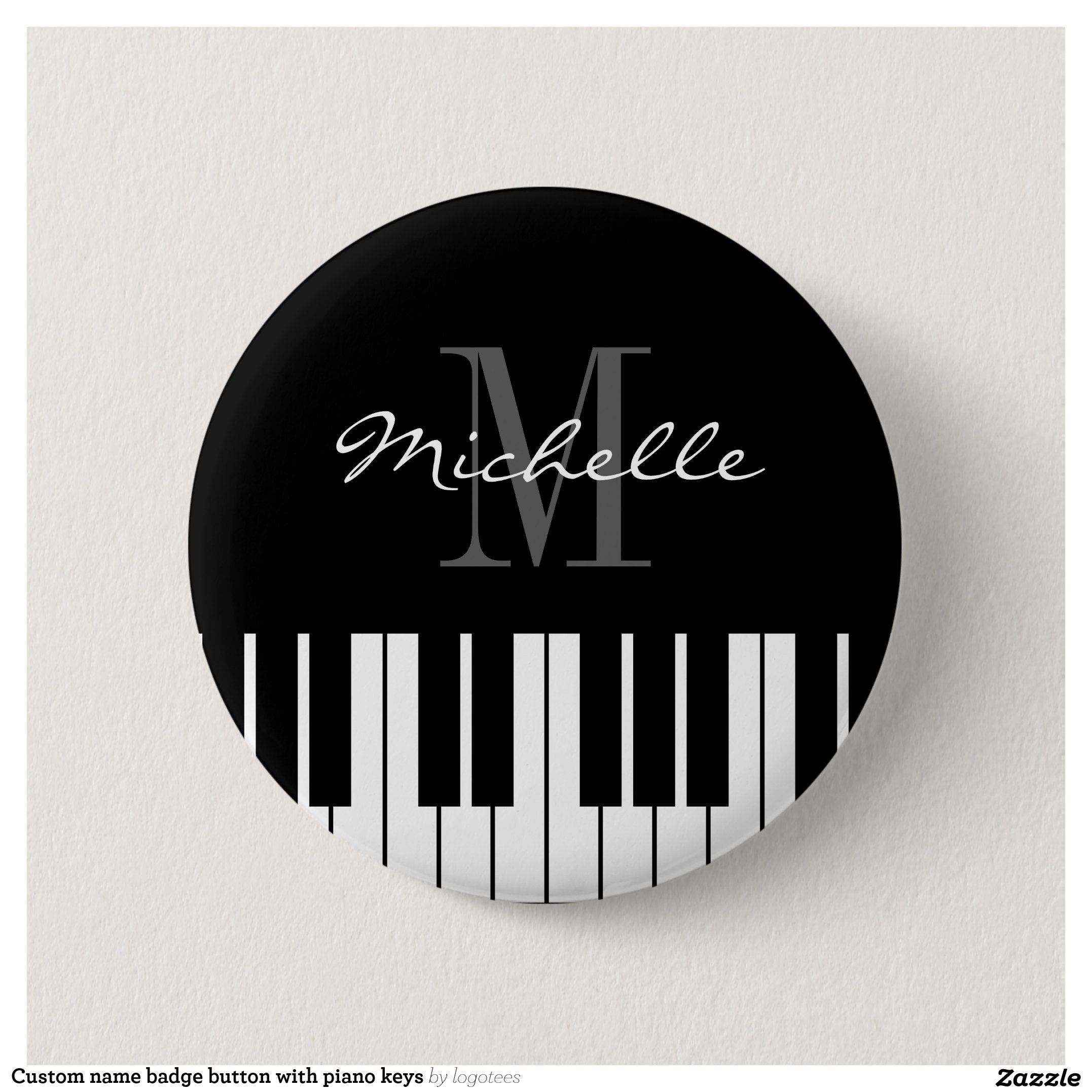 Custom name badge button with piano keys