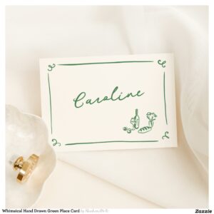 Whimsical Hand Drawn Green Place Card