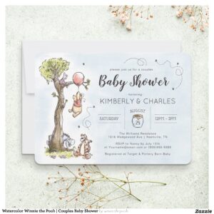 Watercolor Winnie the Pooh Couples Baby Shower Invitation