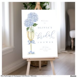 Blue Hydrangea & Champagne Gold Shower Welcome Foam Board