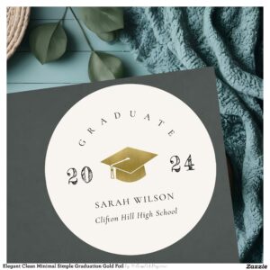 Elegant Clean Minimal Simple Graduation Gold Foil Classic Round Sticker