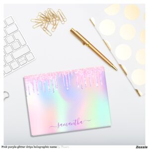 Pink purple drips holographic name post-it notes