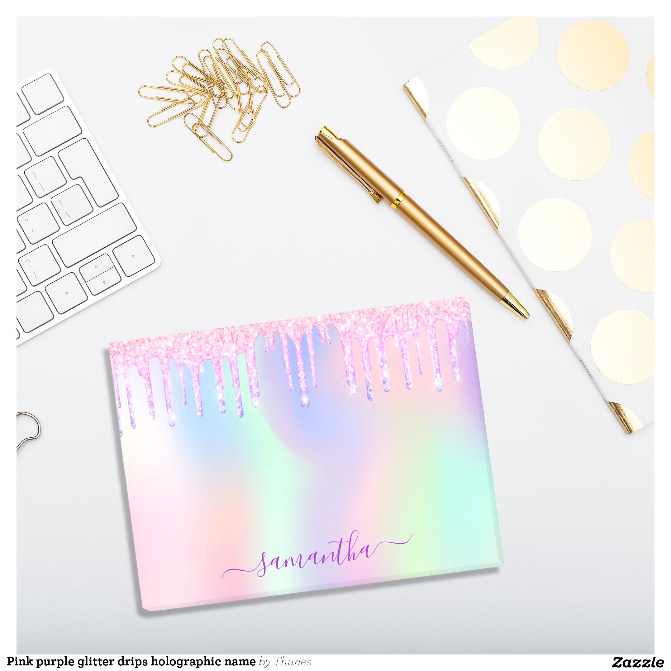 Pink purple drips holographic name post-it notes