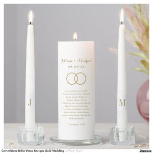 Corinthians Bible Verse Antique Gold Wedding Unity Candle Set