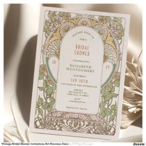 Vintage Bridal Shower Invitations Art Nouveau Deco