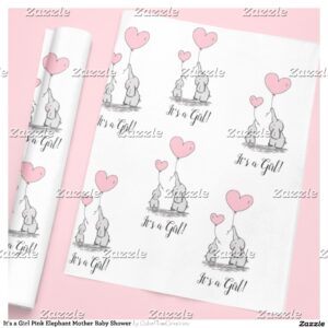 It's a Girl Pink Elephant Mother Baby Shower Wrapping Paper