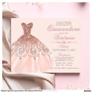 Elegant Spanish Quincea?era Mis Quince Pink Rose Invitation
