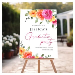 Watercolor Bright Pink Flowers Graduation Party Foam Board