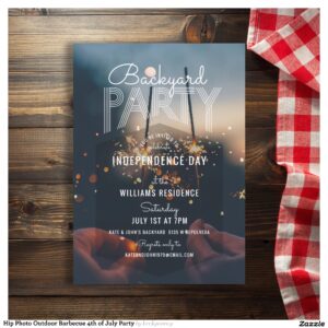 Hip Photo Outdoor Barbecue 4th of July Party Invitation