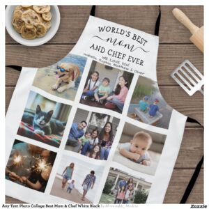 Any Text Photo Collage Best Mom & Chef White Black Apron