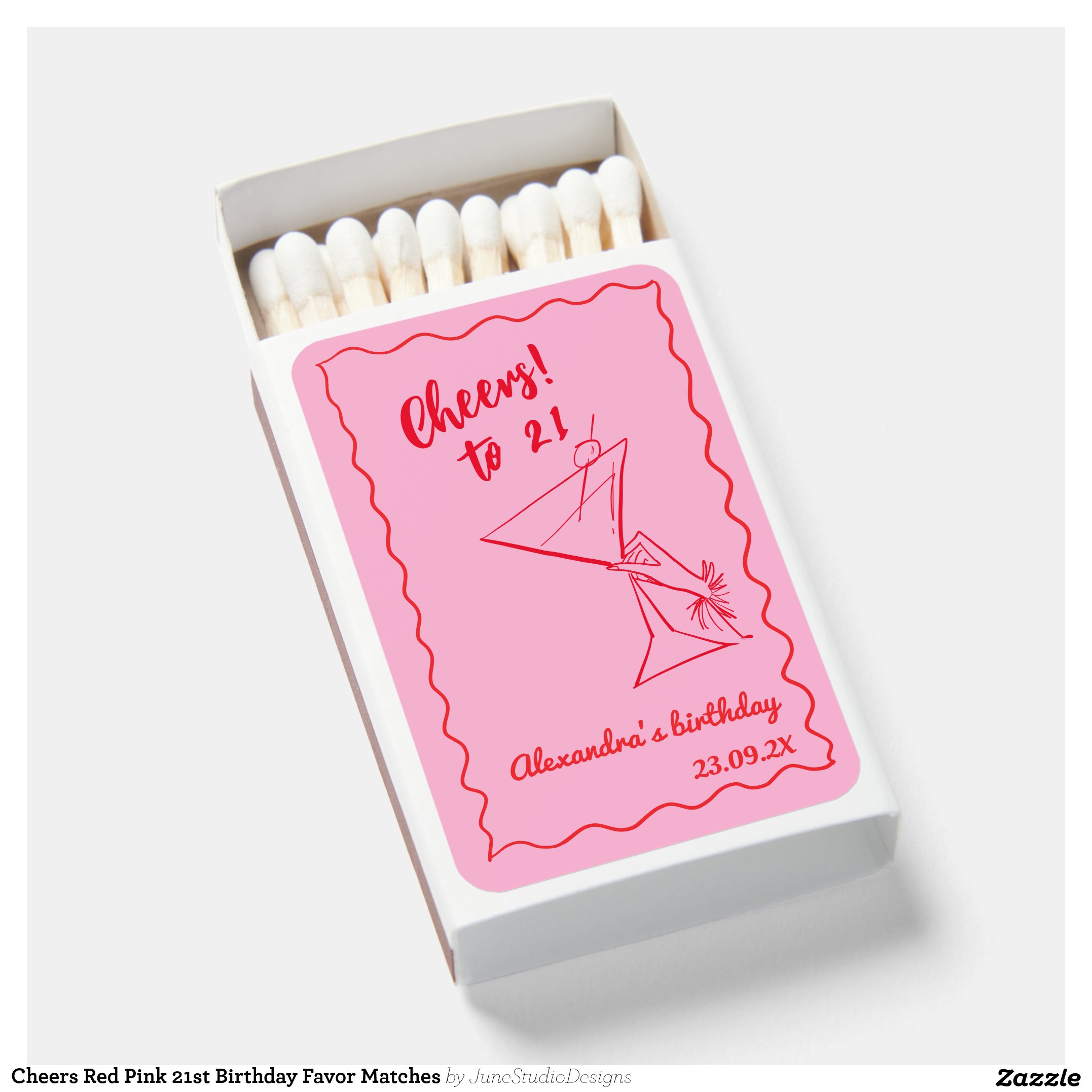 Cheers Red Pink 21st Birthday Favor Matches