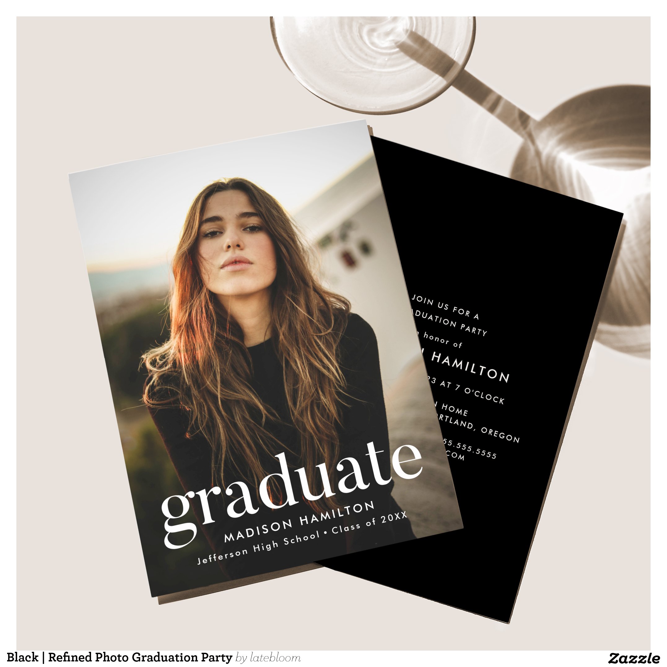 Black Refined Photo Graduation Party Invitation