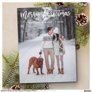 Modern Brush Script Merry Christmas Photo Postcard