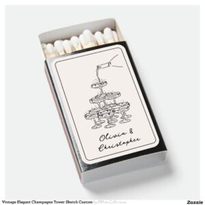 Vintage Elegant Champagne Tower Sketch Custom Matchboxes