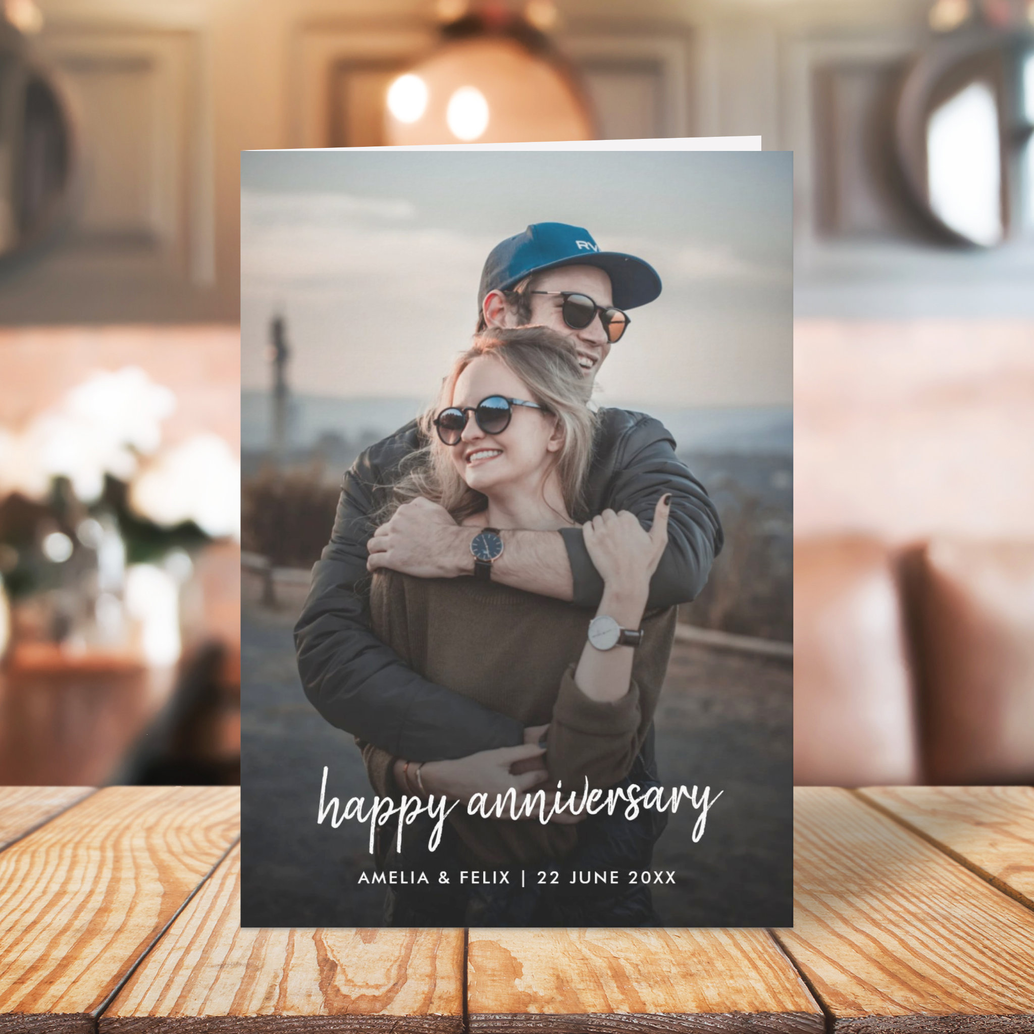 Anniversary Photo Modern Trendy Stylish Script Card