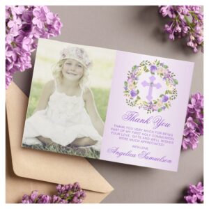 Baptism Communion Confirmation Girl Purple PHOTO Thank You Card