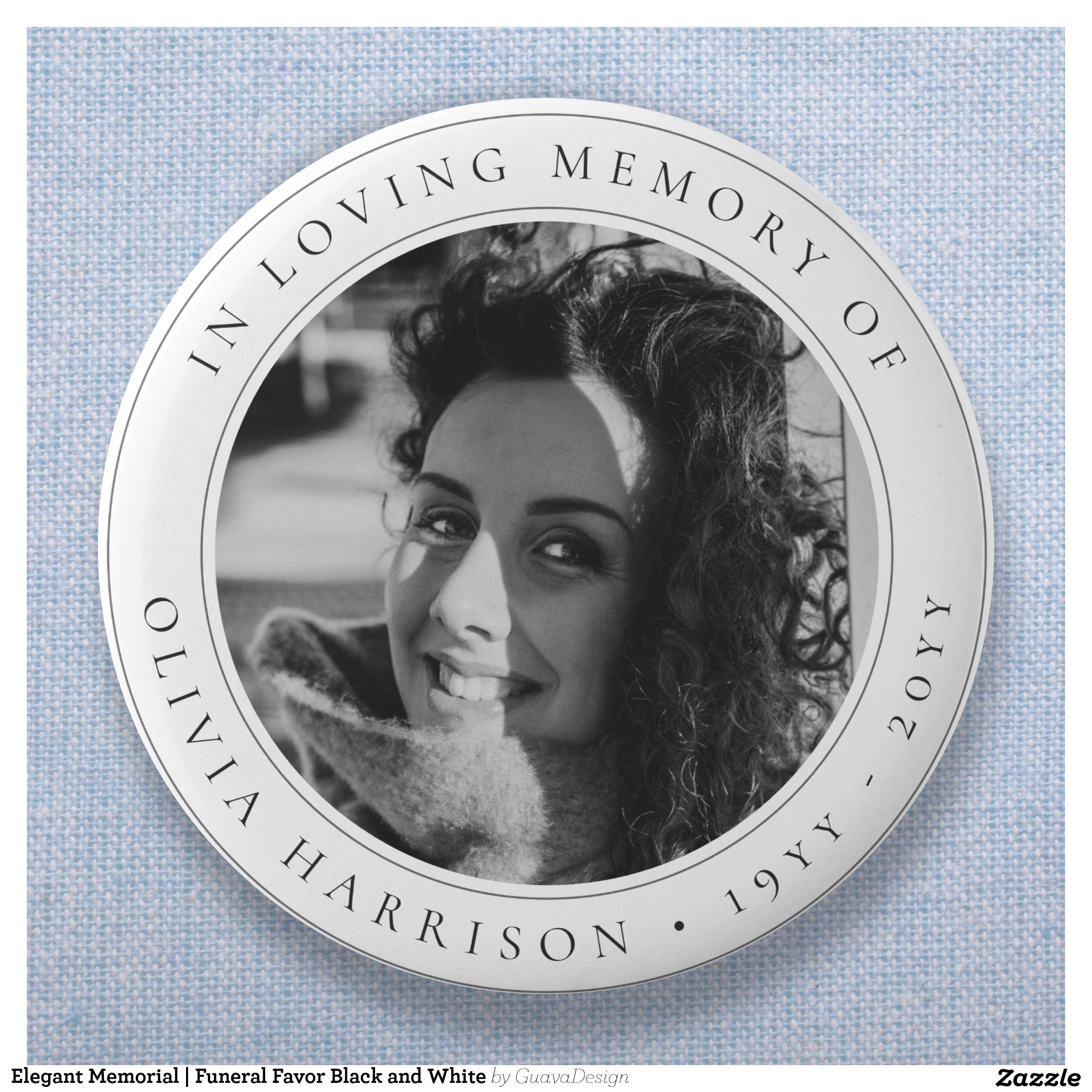 Elegant Memorial Funeral Favor Black and White Button