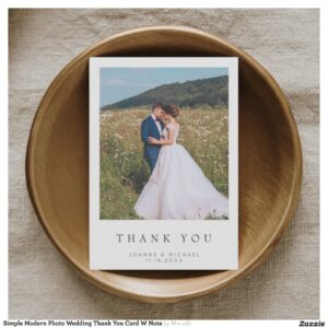 Simple Modern Photo Wedding Thank You Card W Note