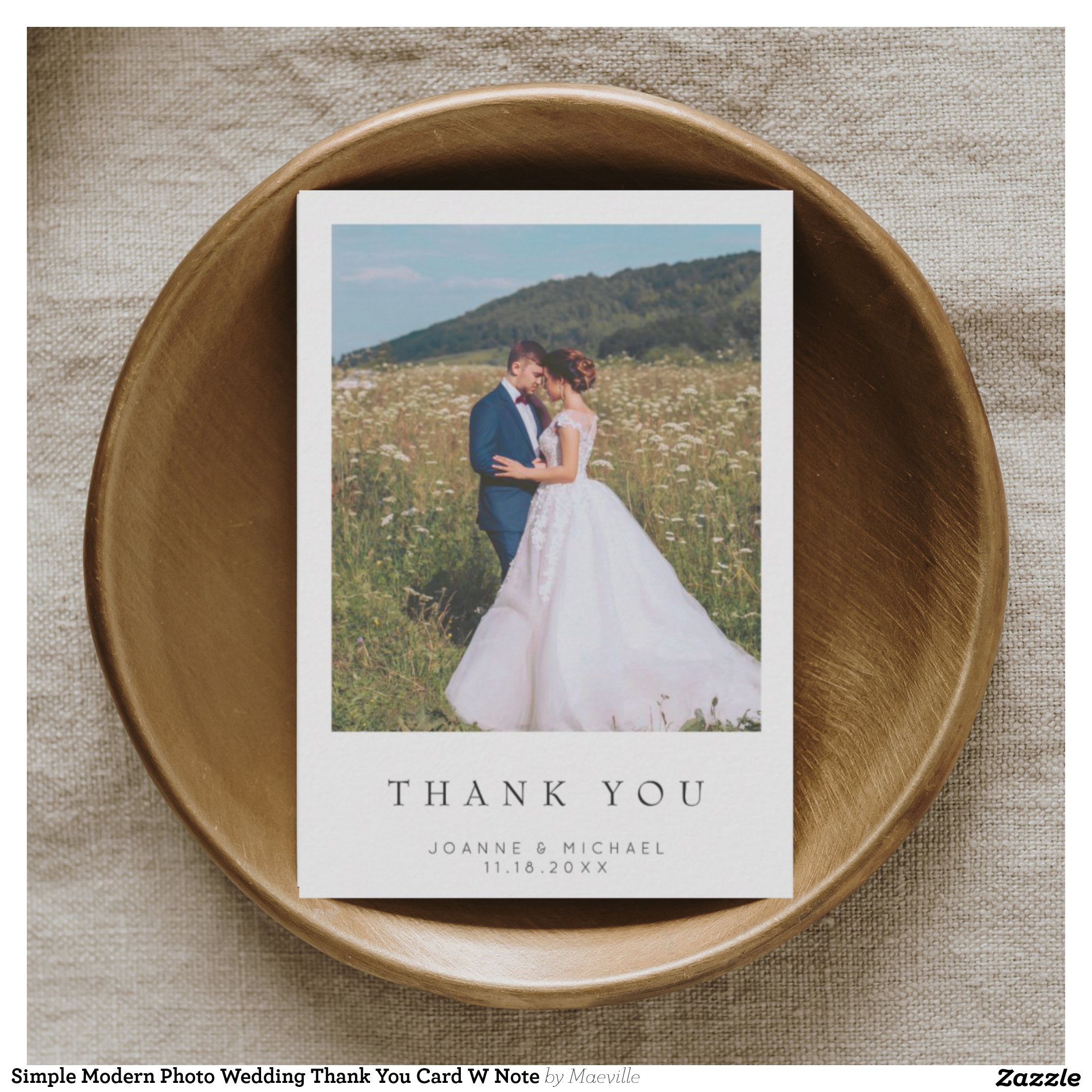 Simple Modern Photo Wedding Thank You Card W Note