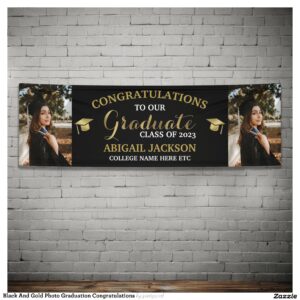 Black And Gold Photo Graduation Congratulations Banner