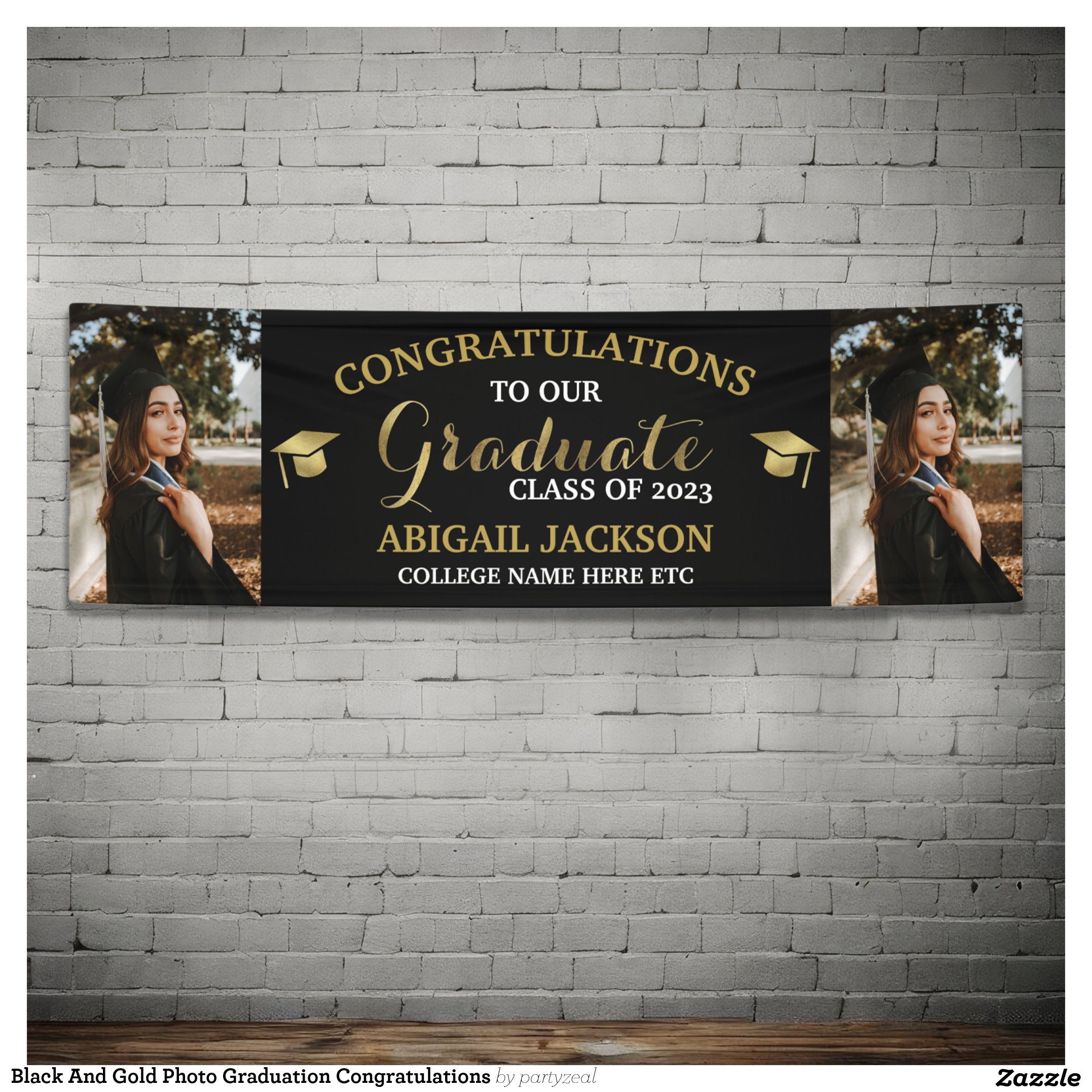 Black And Gold Photo Graduation Congratulations Banner