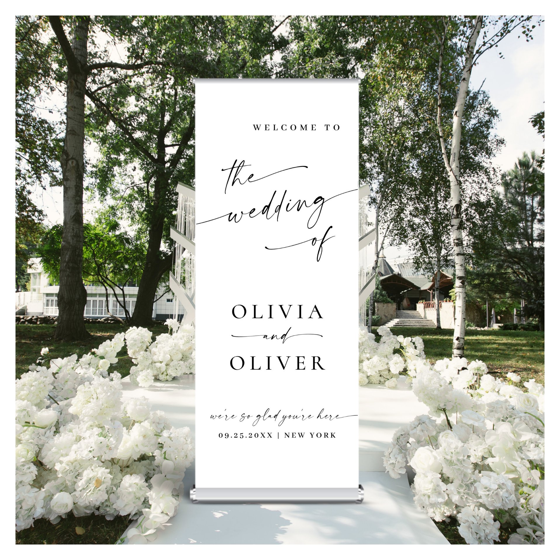 Elegant Minimalist Classy Wedding Welcome Retractable Banner