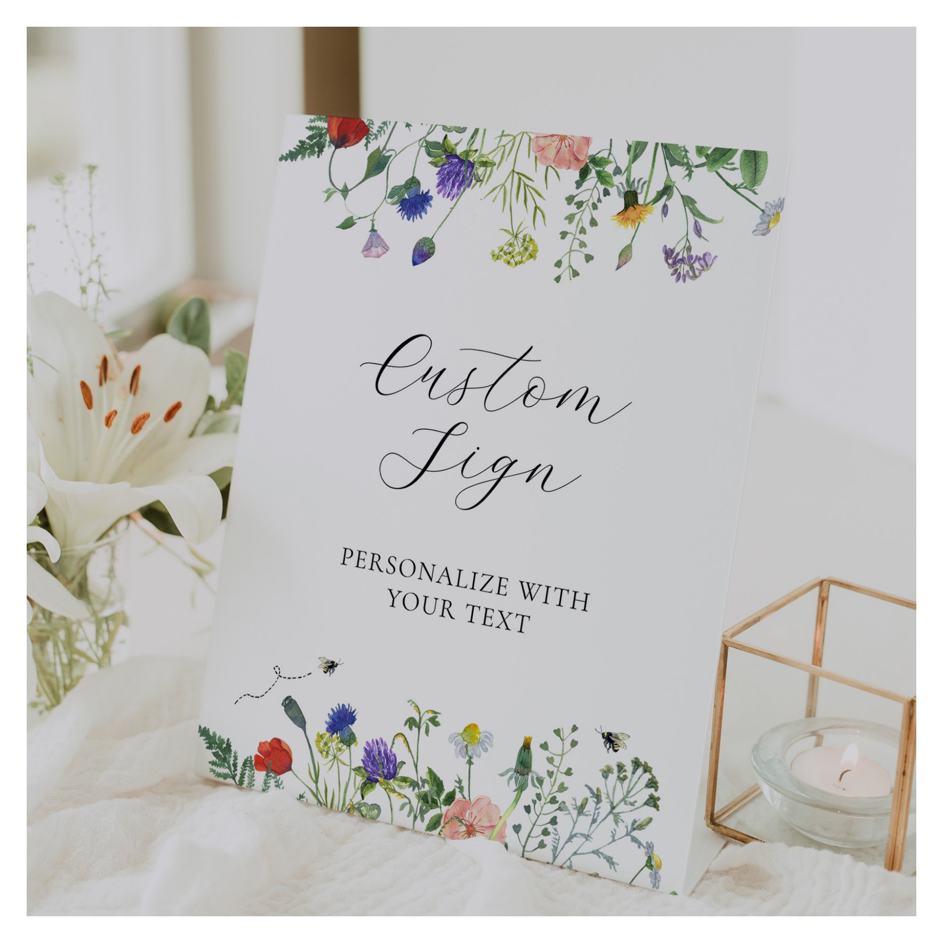 Wildflower Fields and Bees Custom Text Sign