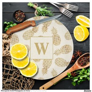 Monogram Gold Pineapples on Ivory Cutting Board