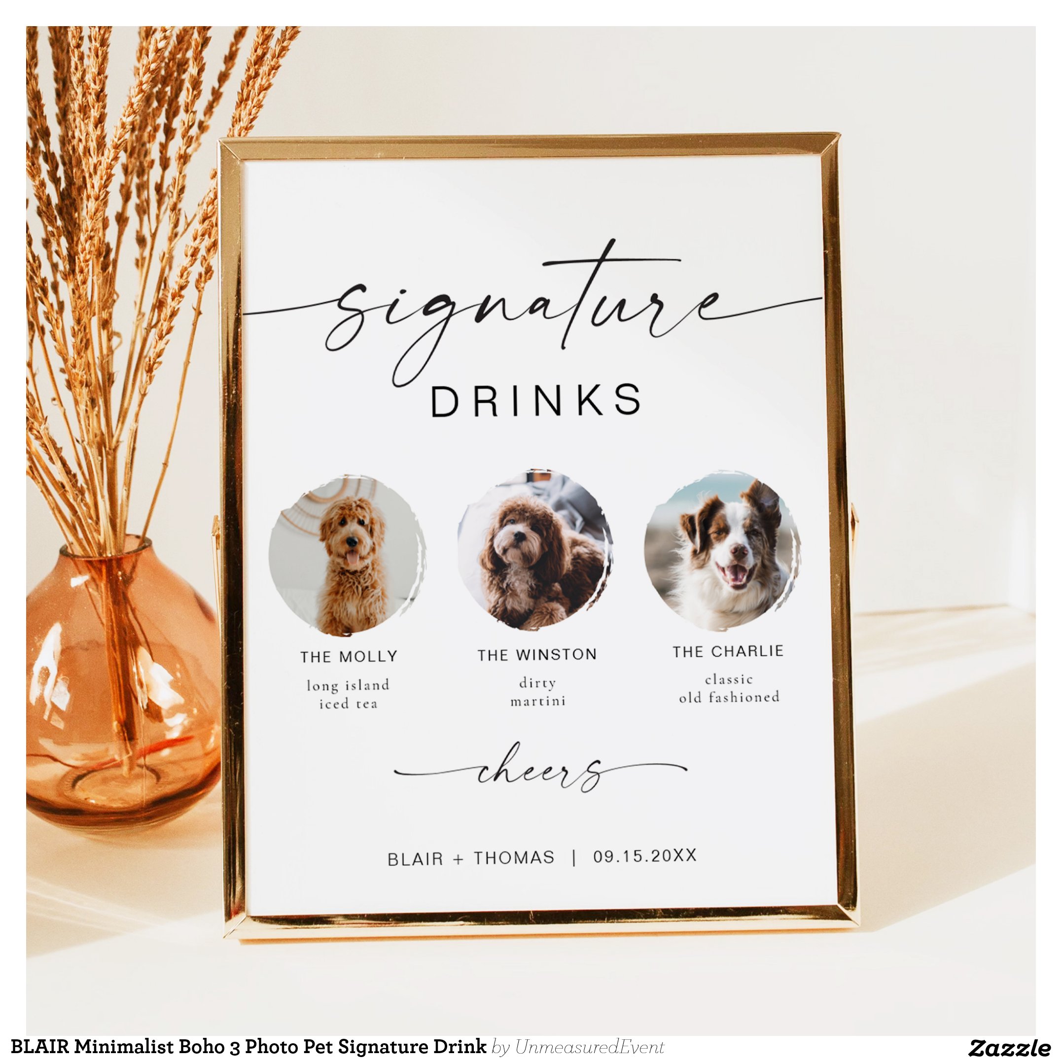 BLAIR Minimalist Boho 3 Photo Pet Signature Drink Poster
