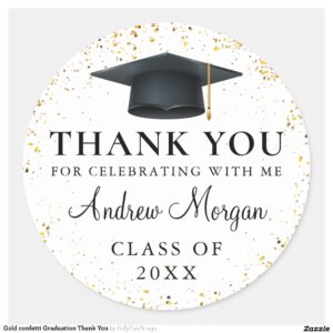 Gold confetti Graduation Thank You Classic Round Sticker