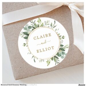 Botanical Gold Greenery Wedding Classic Round Sticker