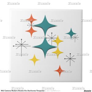 Mid Century Modern Atomic Era Starbursts Turquoise Ceramic Tile
