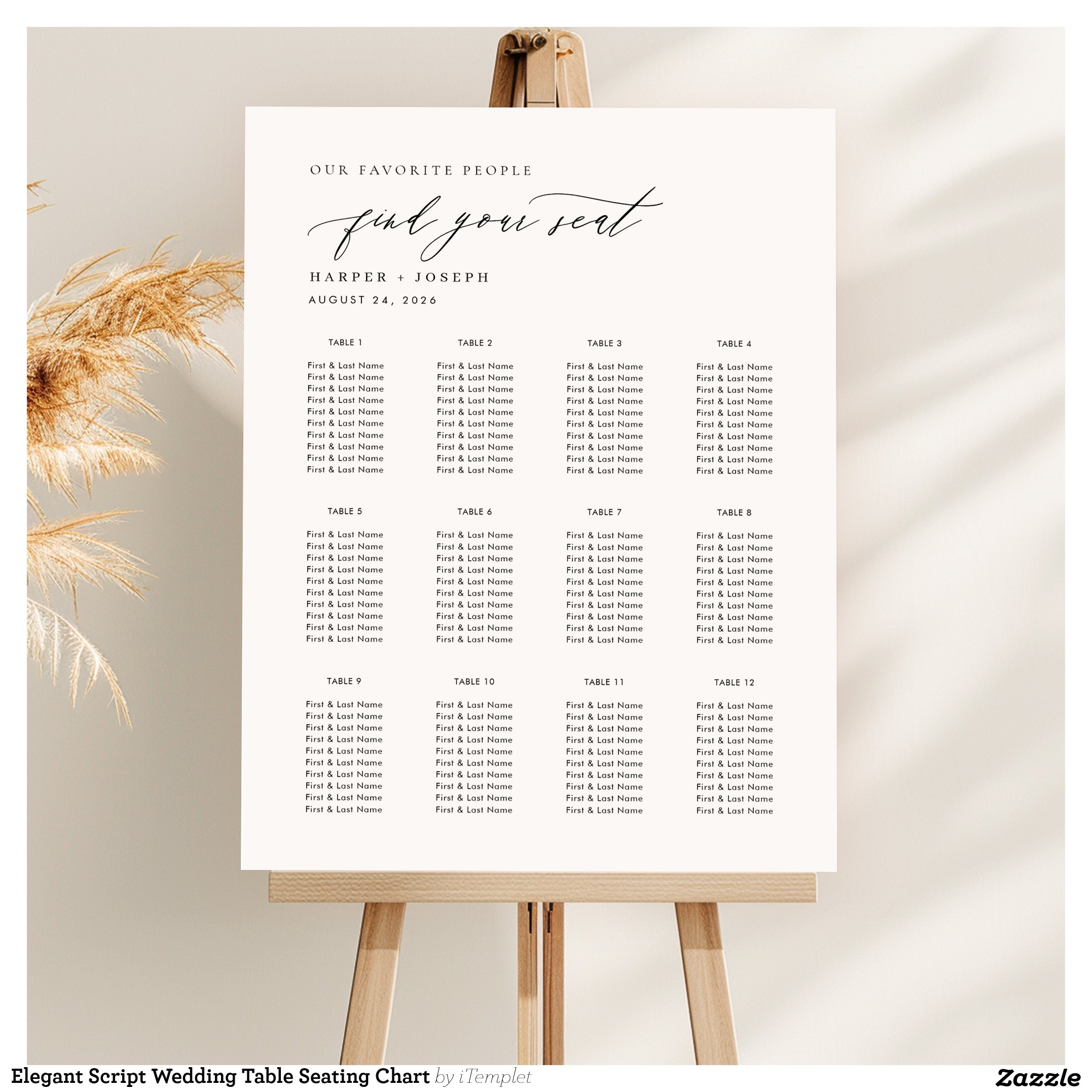 Elegant Script Wedding Table Seating Chart Foam Board