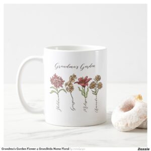 Grandma's Garden Flower 4 Grandkids Name Floral Coffee Mug