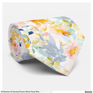 PixDezines H2 Spring Flowers Blush Dusty Blue Neck Tie
