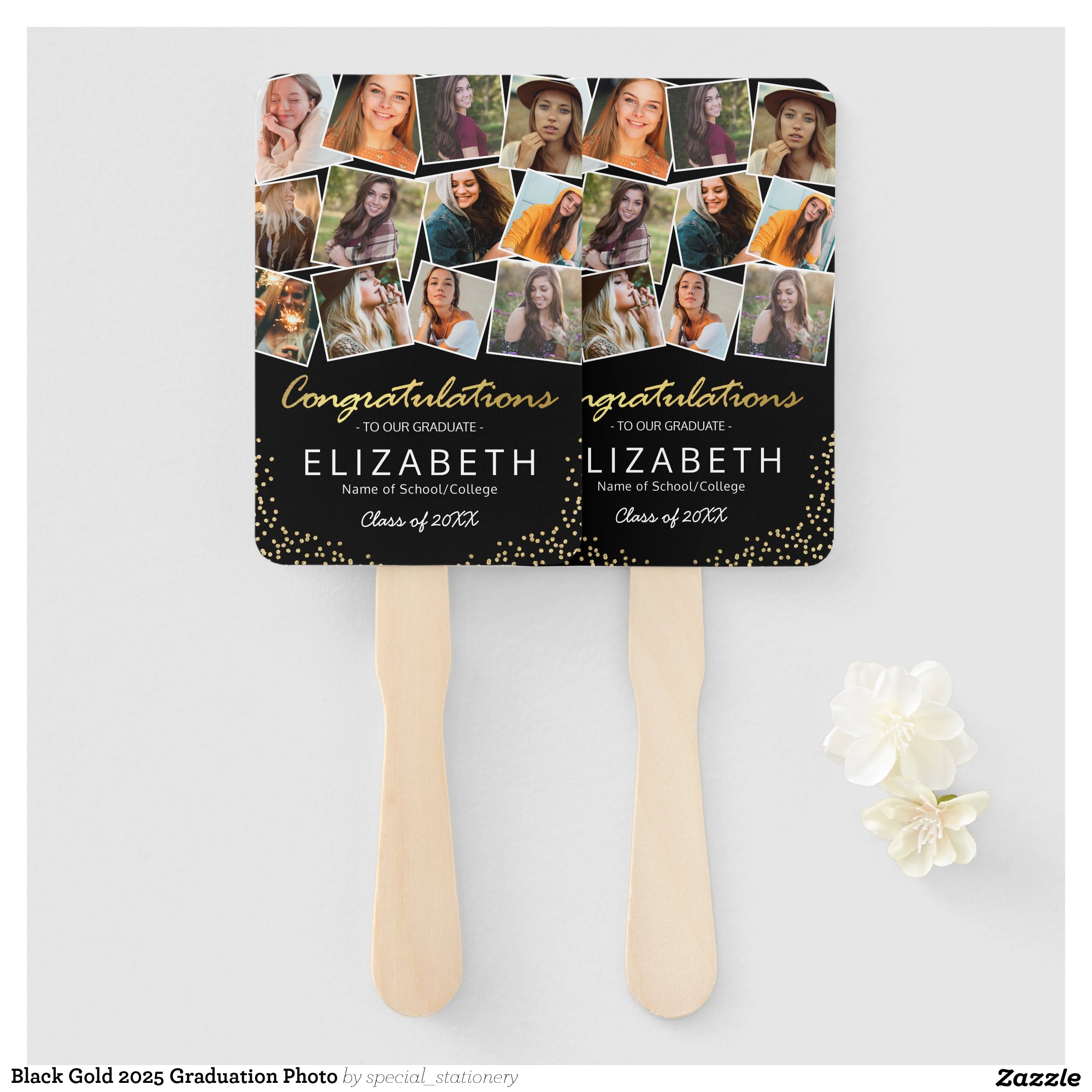 Black Gold 2025 Graduation Photo Hand Fan