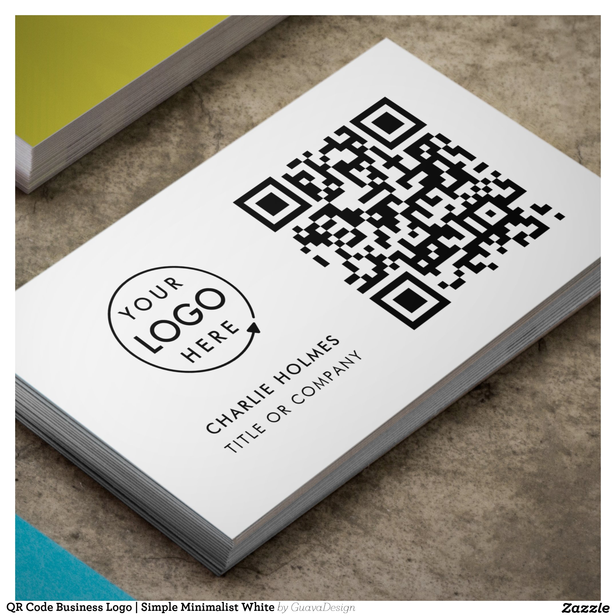 QR Code Business Logo Simple Minimalist White Business Card