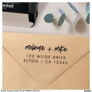 Stylish Trendy Couple Script Wedding Address Self-inking Stamp