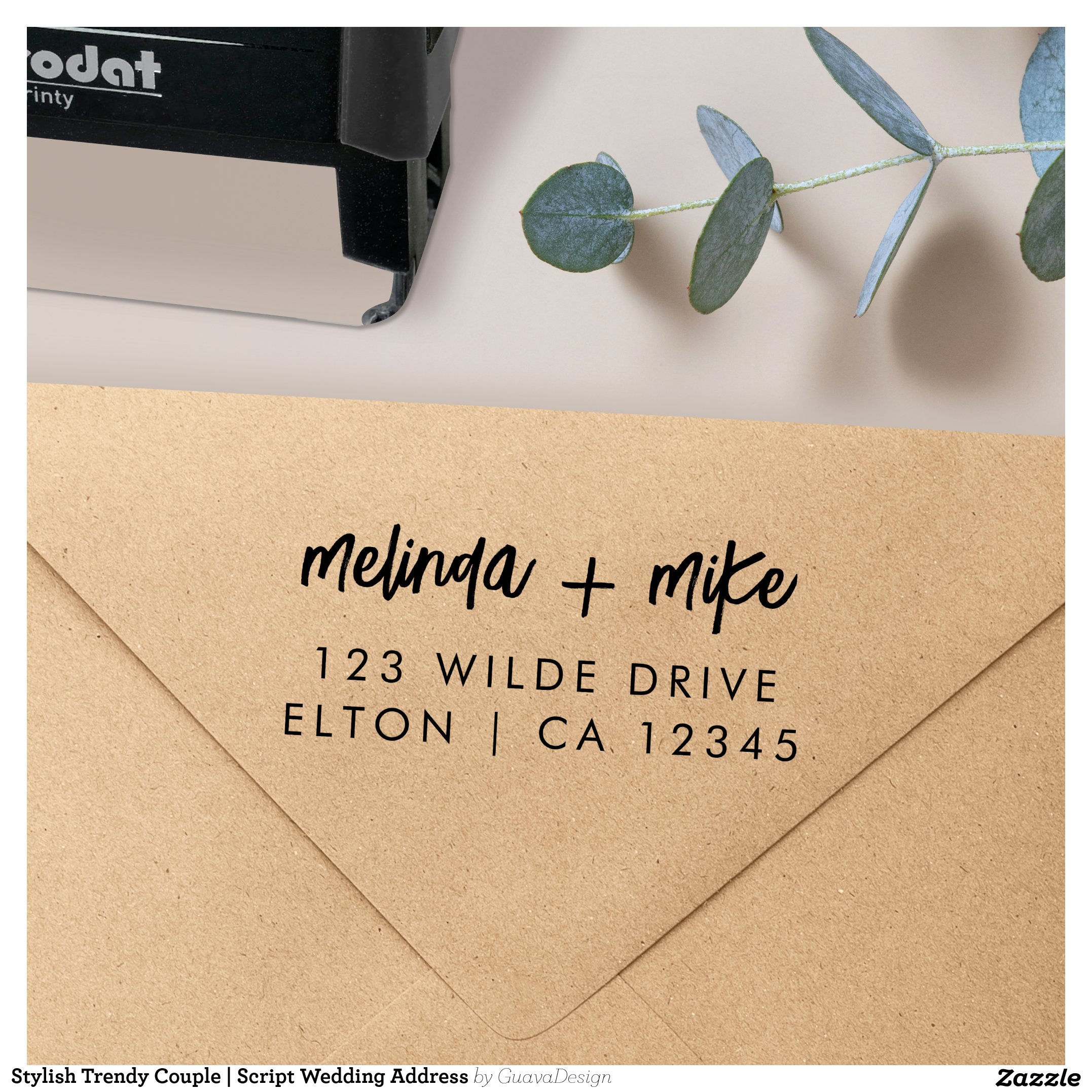 Stylish Trendy Couple Script Wedding Address Self-inking Stamp
