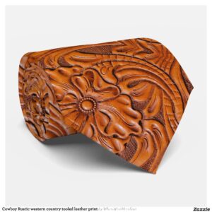 Cowboy Rustic western country tooled leather print Neck Tie