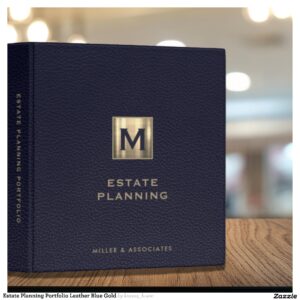 Estate Planning Portfolio Leather Blue Gold 3 Ring Binder
